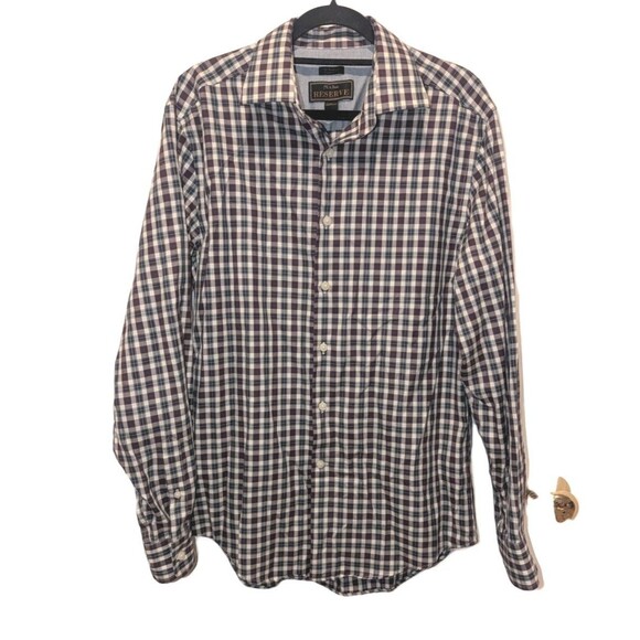 Jos A Bank Reserve Tailored Fit Plaid Button Down Shirt - Men's Medium No Iron - Picture 2 of 8